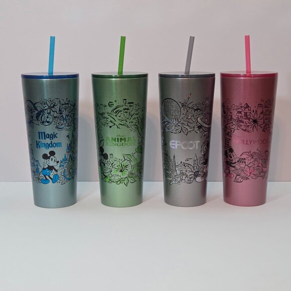 Disney Parks Starbucks Tumbler Set - 4 Walt Disney World Theme Parks - Like New - Picture 1 of 14